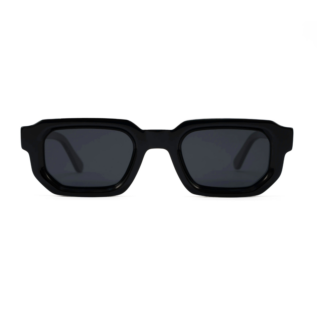 Lentes de sol Blinders modelo Black Chris con marco negro rectangular y lentes negros, estilo urbano unisex, protección UV400.