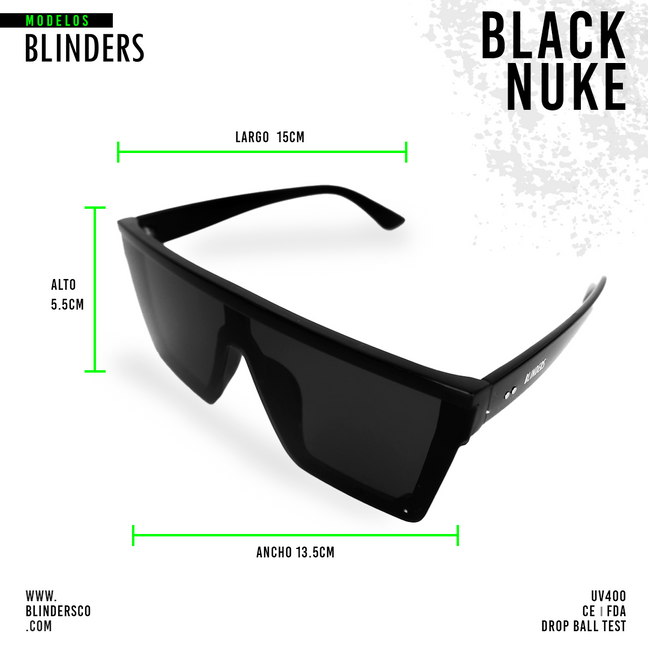 Lentes de sol negros cuadrados black nuke medidas blinders