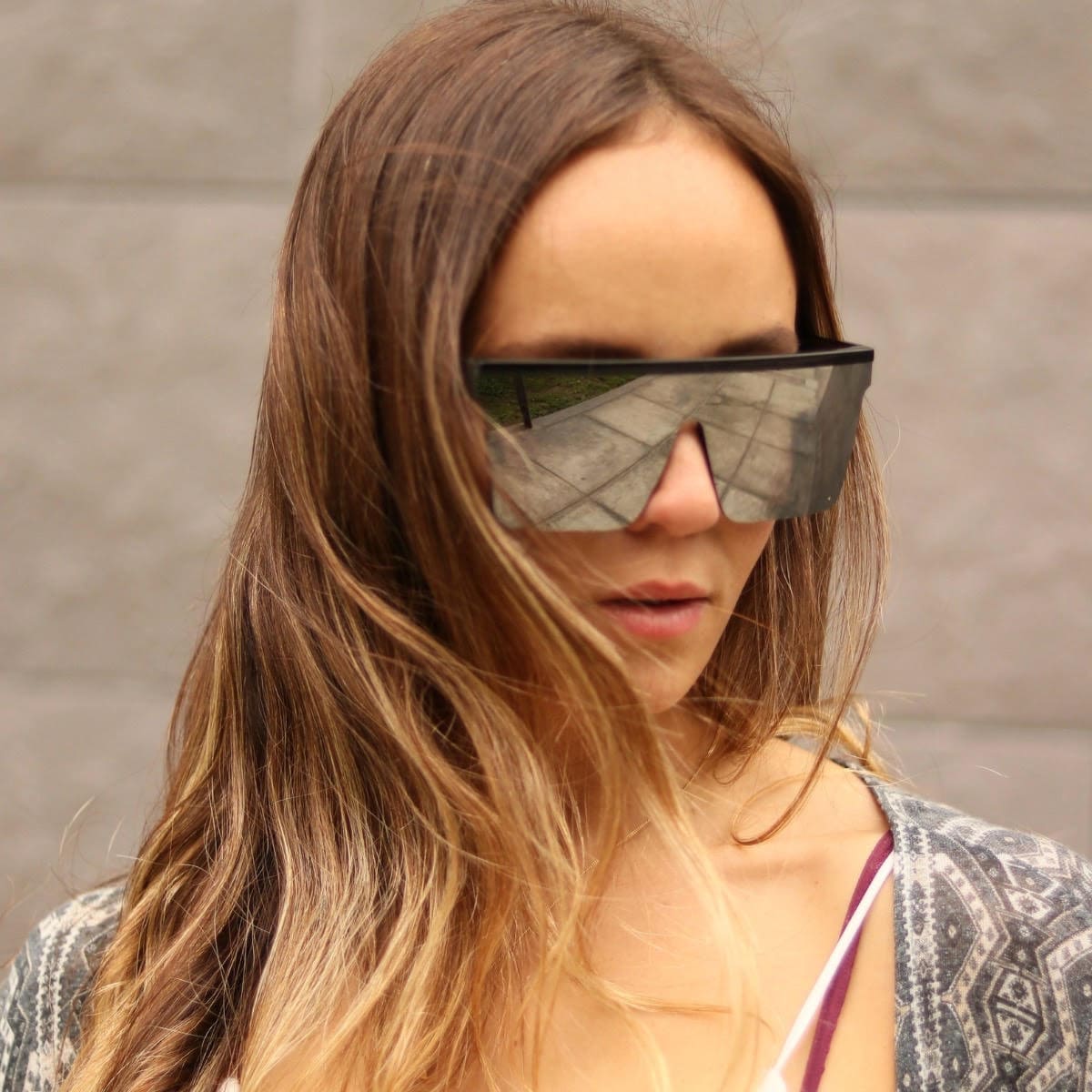 Lentes de sol cuadrados plateados reflectivos grandes Space Nuke - Blinders Online Store