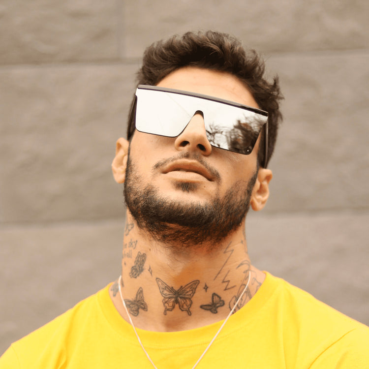 Lentes de sol cuadrados plateados reflectivos grandes Space Nuke - Blinders Online Store