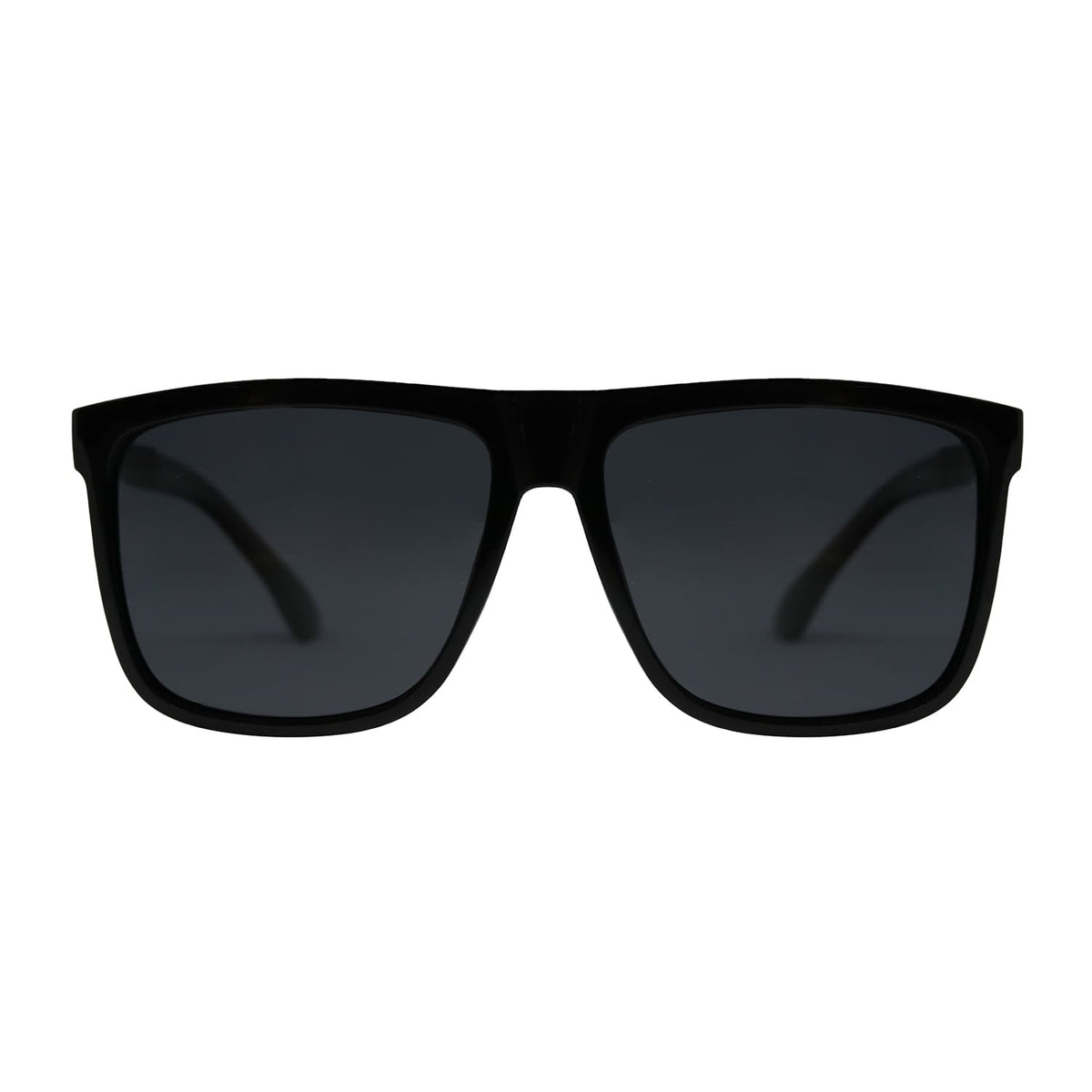 Lentes de sol Blinders Black Walker frontal con marco negro y lentes espejados negros, estilo unisex UV400