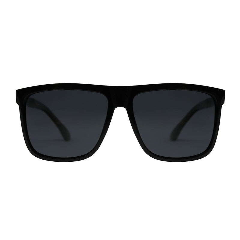 Lentes de sol Blinders Black Walker frontal con marco negro y lentes espejados negros, estilo unisex UV400