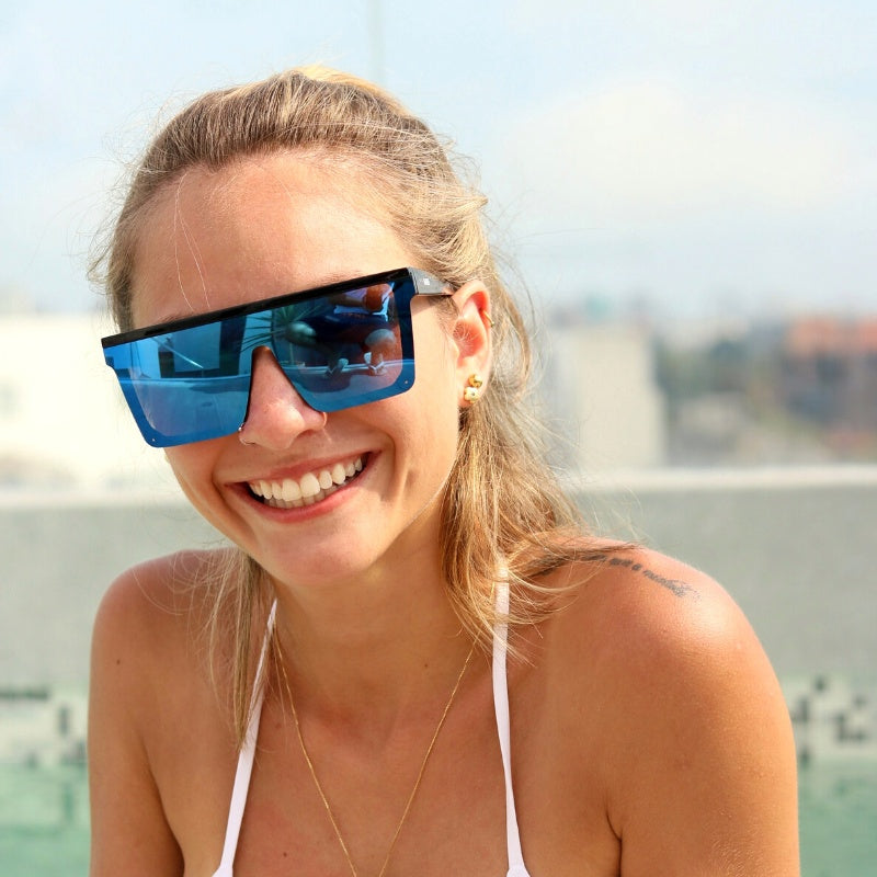 Lentes de sol cuadrados grandes azules reflectivos Indigo Nuke mujer - Blinders Online Store