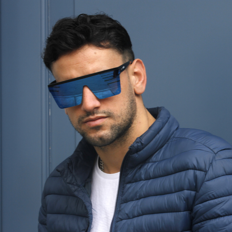 Lentes de sol cuadrados grandes azules reflectivos Indigo Nuke hombre - Blinders Online Store